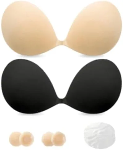 sealgirl adhesive bra sticky bra push up for women 2 pack breathable invisible push up bra strapless backless bras for wedding prom reusable nipple pasties cup b